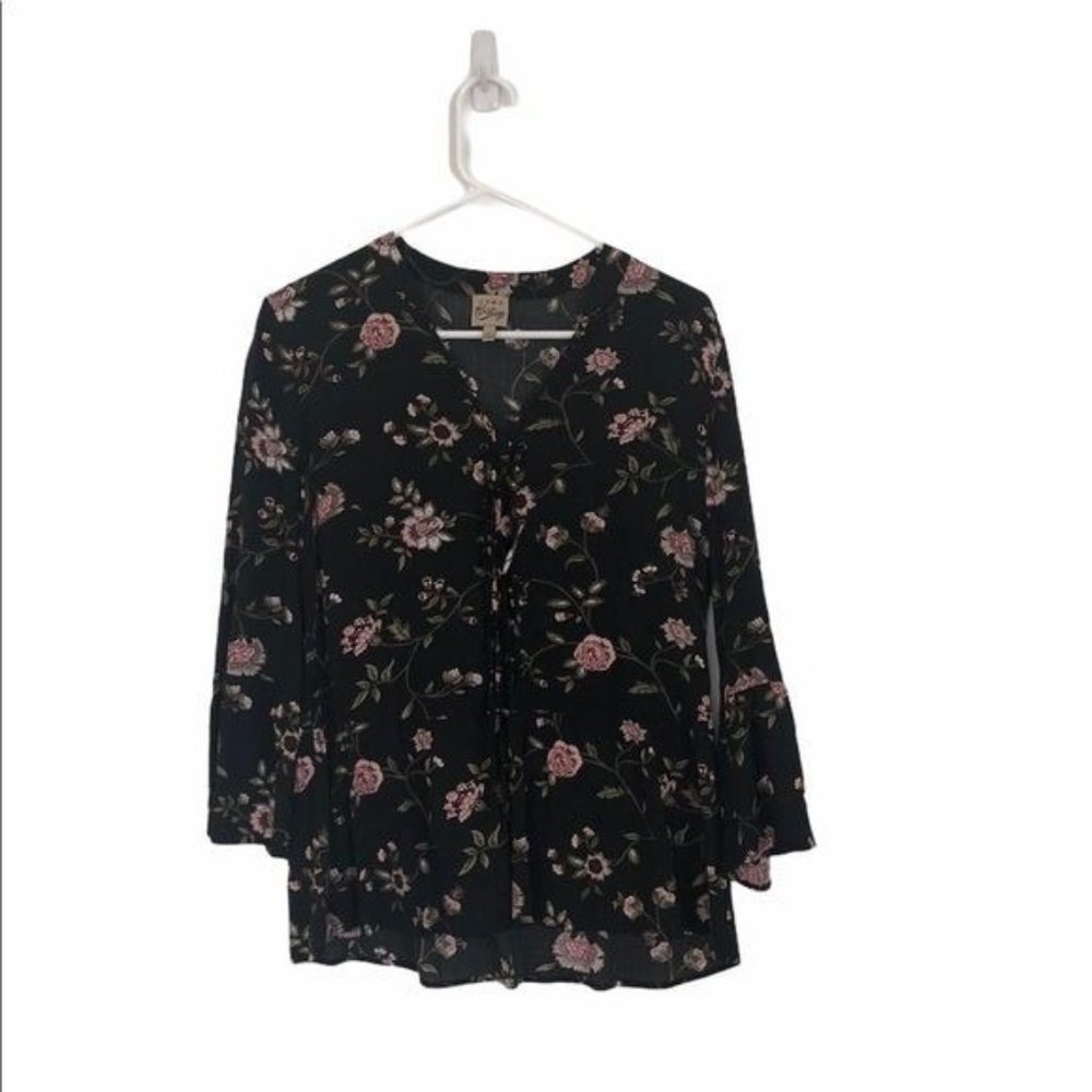 Como Vintage Blouse Small Black Print